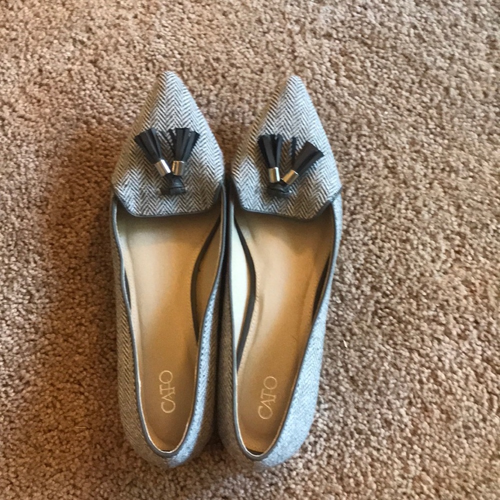 Women’s Grey Herringbone Pointed Toe Flats